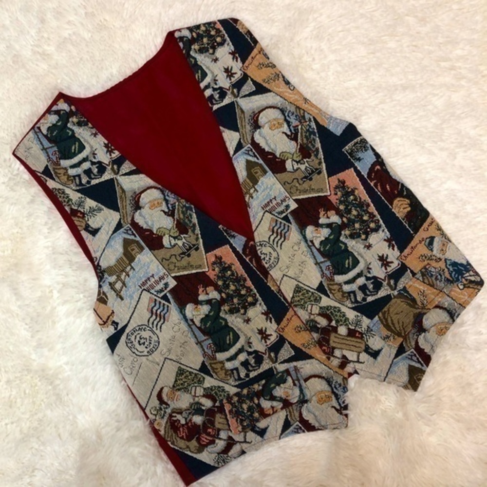 St. Nicholas Tapestry Old Fashioned Christmas Lightweight Holiday Vest, XS/S